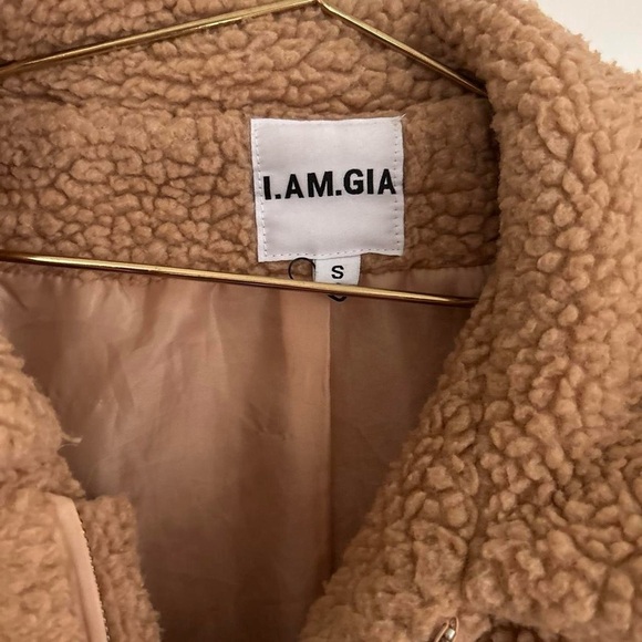 I.AmGia pixie brown Caramel Tan Sherpa Blogger zip up pocket front teddy coat - Picture 6 of 6